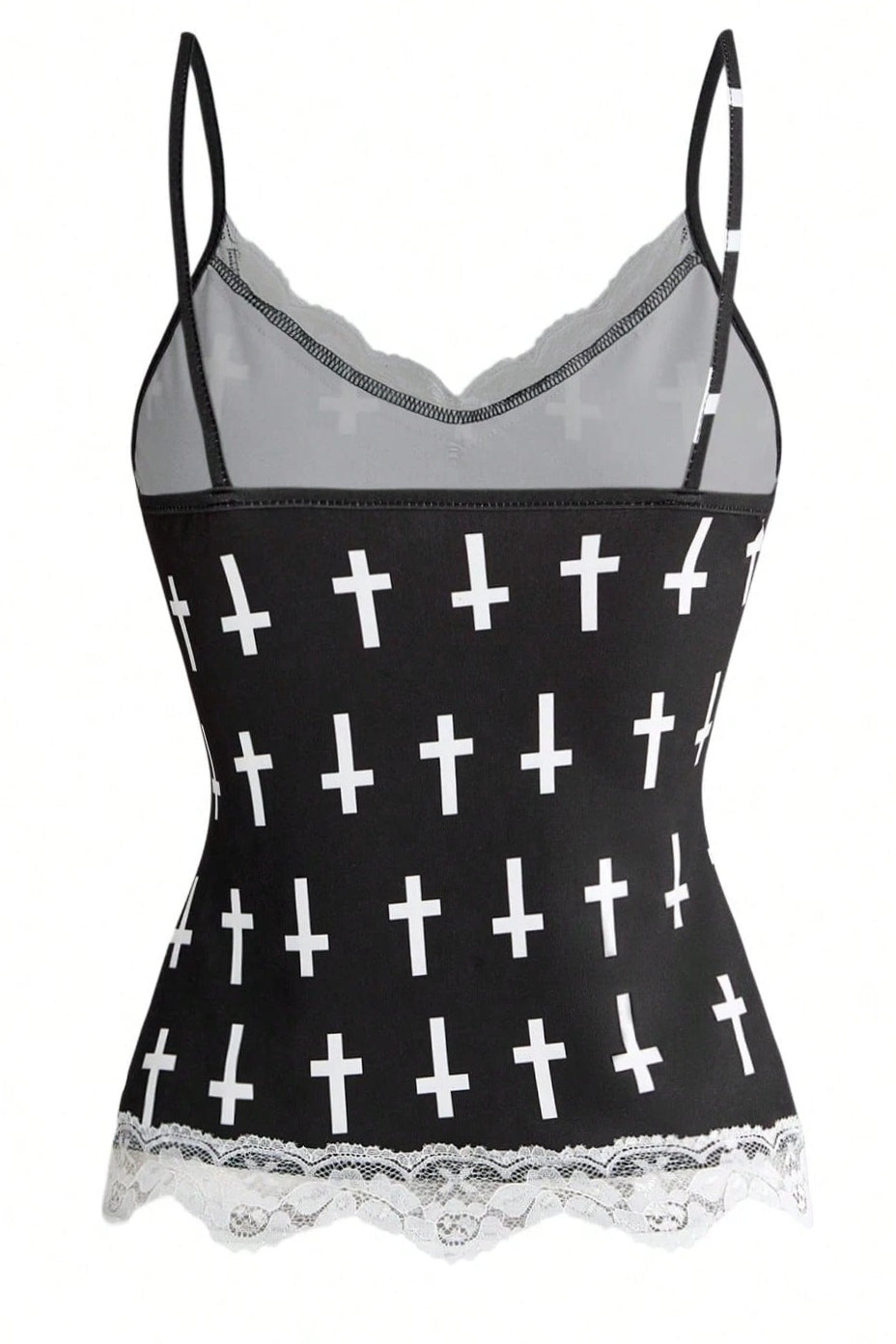 Cross Skull Print Lace Tank Top Secondary image