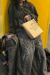 Ghost Spider Embroidered Patch Gothic Baggy Pants