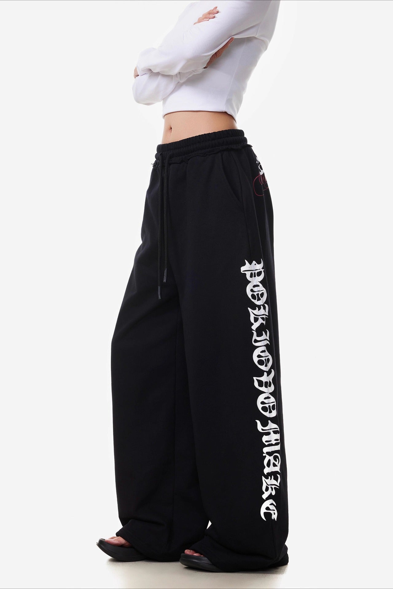 Gothic Letter Print Curved-Leg Sweatpants