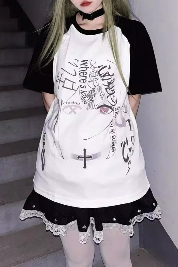 Kawaii Cool Anime Patchwork Oversized T-Shirt Secondary image