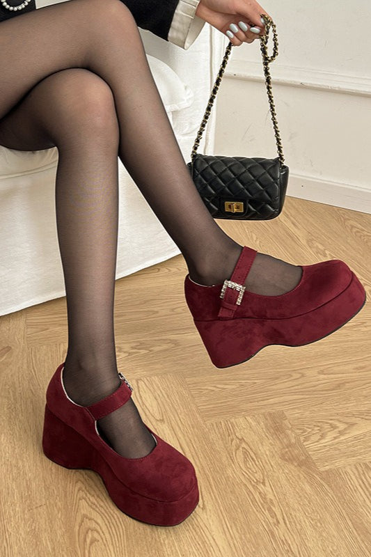 Round Toe Buckle Platform Shoes