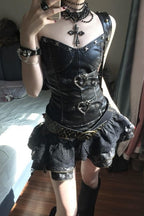 Buckle Bandeau Top And Puffy Mini Skirt Set