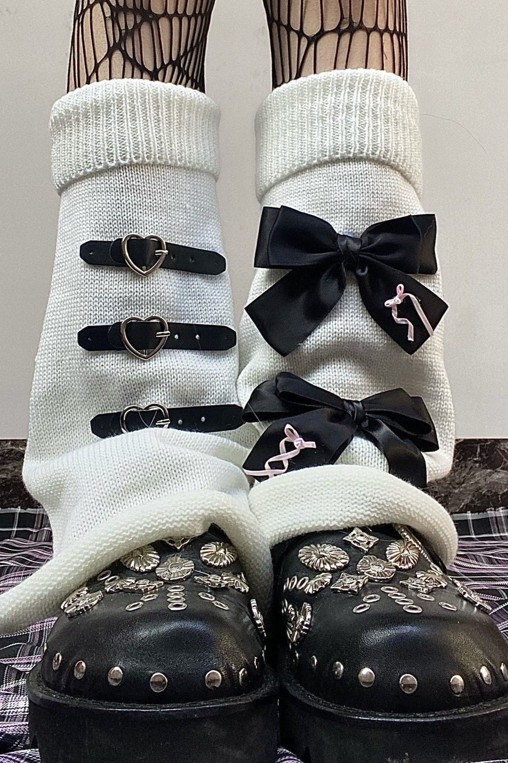 Punk Knit Bow Buckle Socks