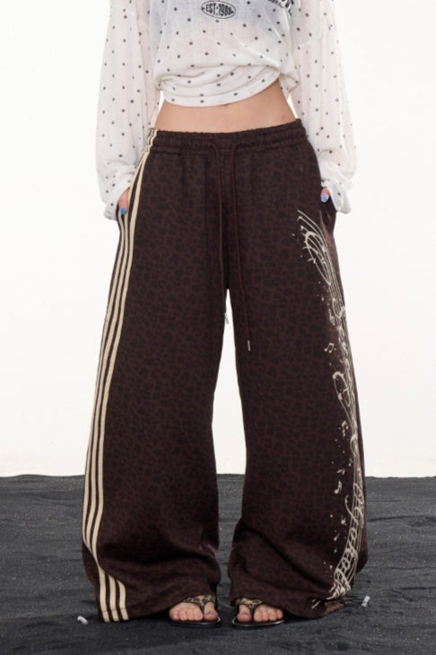 Side Stripe Drawstring Wide Pants