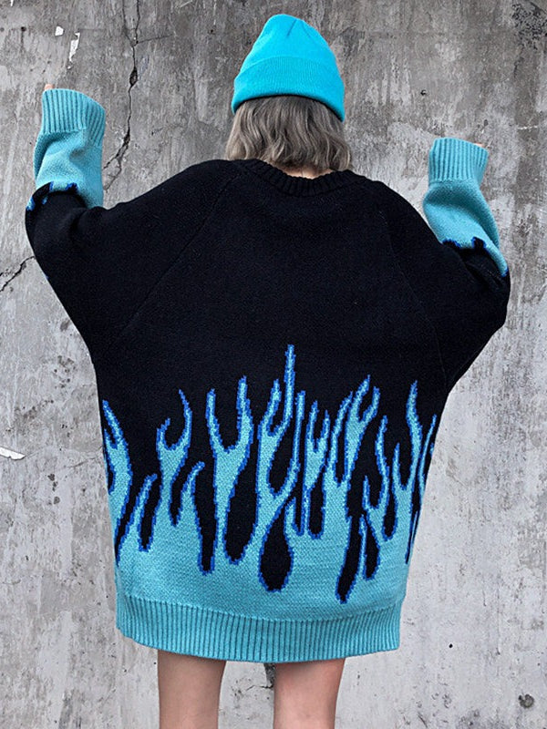 Hip-Hop Oversized Crewneck Knit Sweater