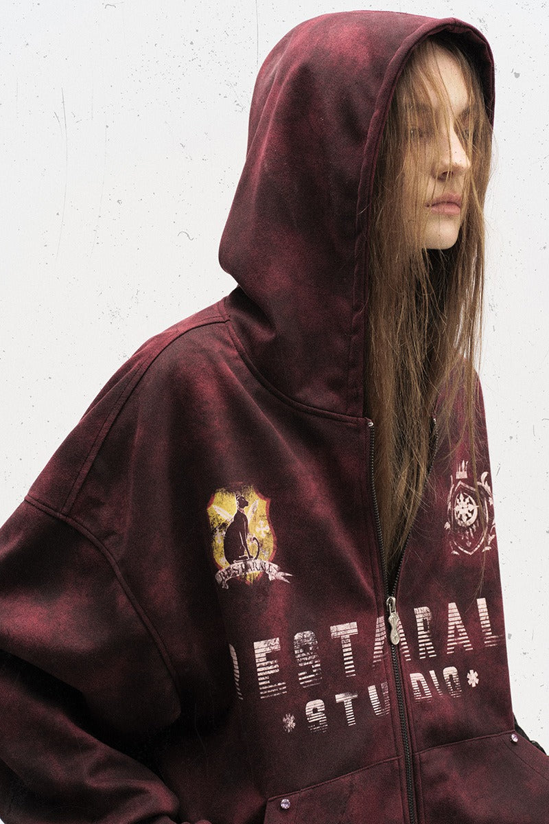 Mottled Graphic Zip Up Hoodies
