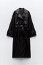 Belted Faux Leather Oversized Long Trench Coat