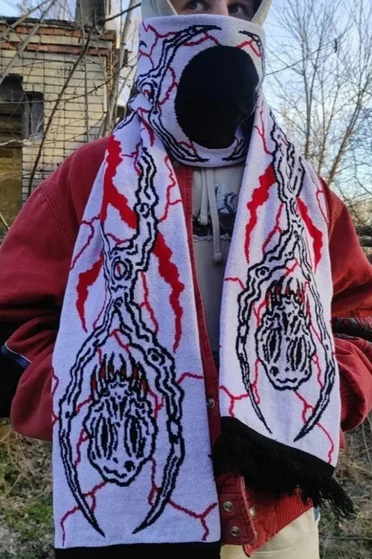 Y2K Goth Luminous Knitted Black Tassel Anime Shackles Scarf