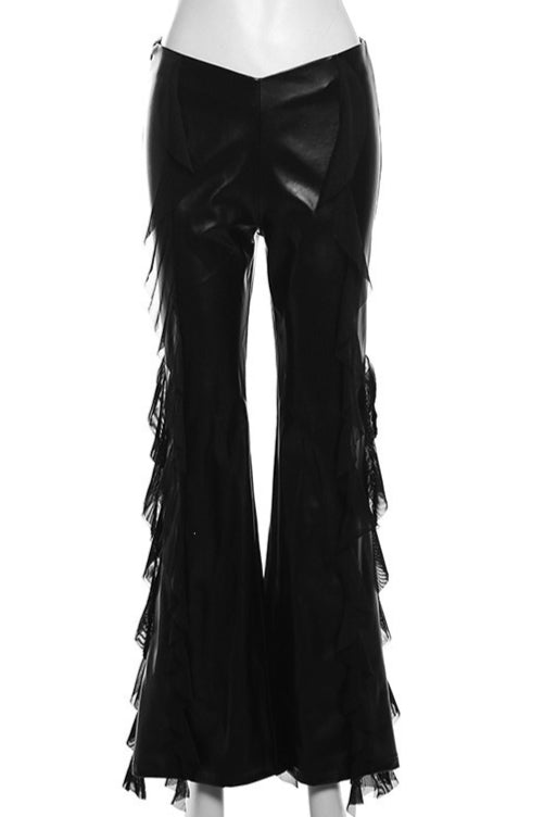 High Waisted Mesh Panel Faux Leather Pants