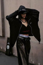 Textured Letter Graphic Zip Hoodies