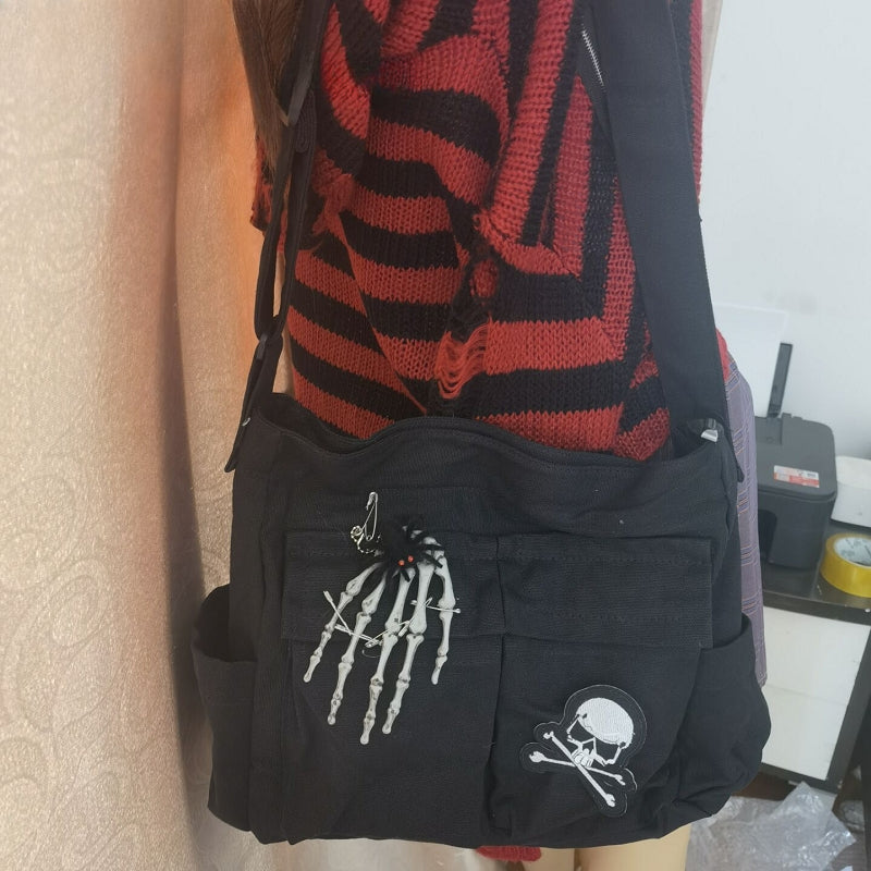 Punk Gothic Large Capacity Trendy Personalized Canvas Shoulder Bag Halloween