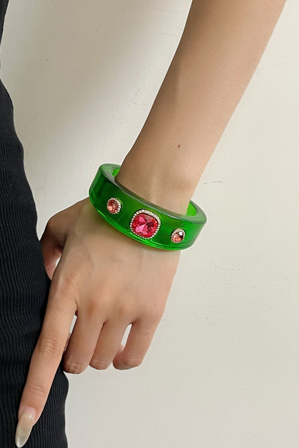 Rhinestone Resin Round Open Bracelet
