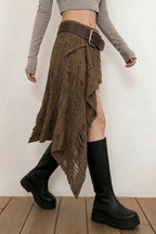 Textured Asymmetric Draped Mini Skirts