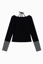 Musical Note Print Striped Halter Top