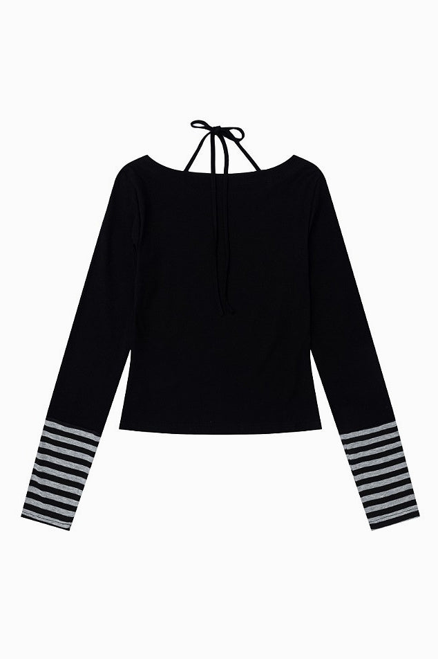 Musical Note Print Striped Halter Top