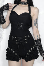 Black Lace-Up Ruffle Skort