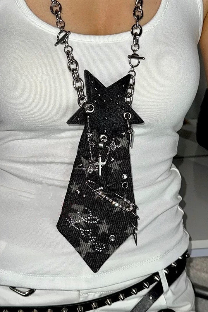 Punk Gothic Star Denim Tie Necklace Main image