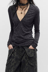 Gothic Cross Print V-Neck Long Sleeve T-shirt