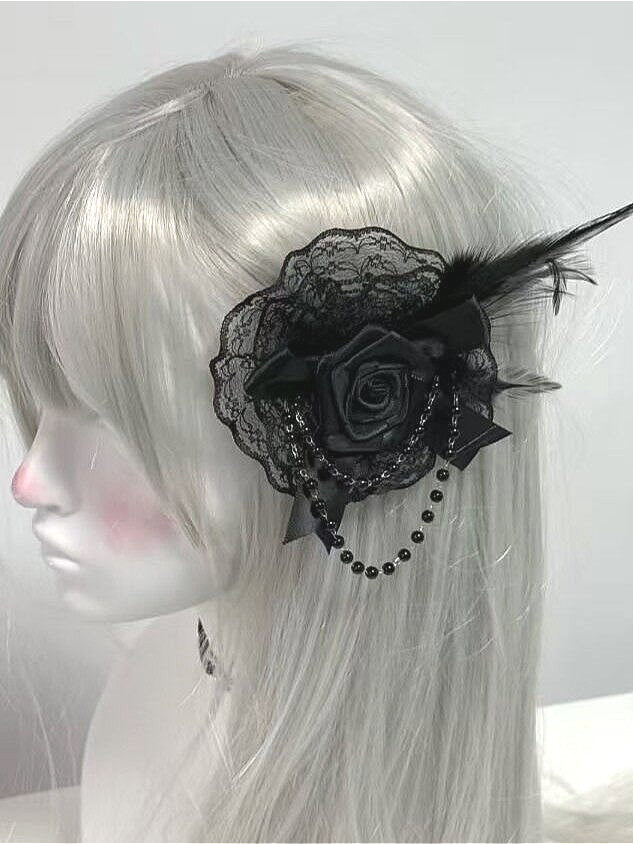 Dark Rose Beaded Chain Gothic Hair Accs Main image