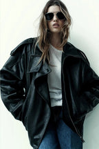 Long Sleeve Stand Collar Leather Jacket