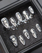 Cyberpunk Silver Mecha Press On Nails