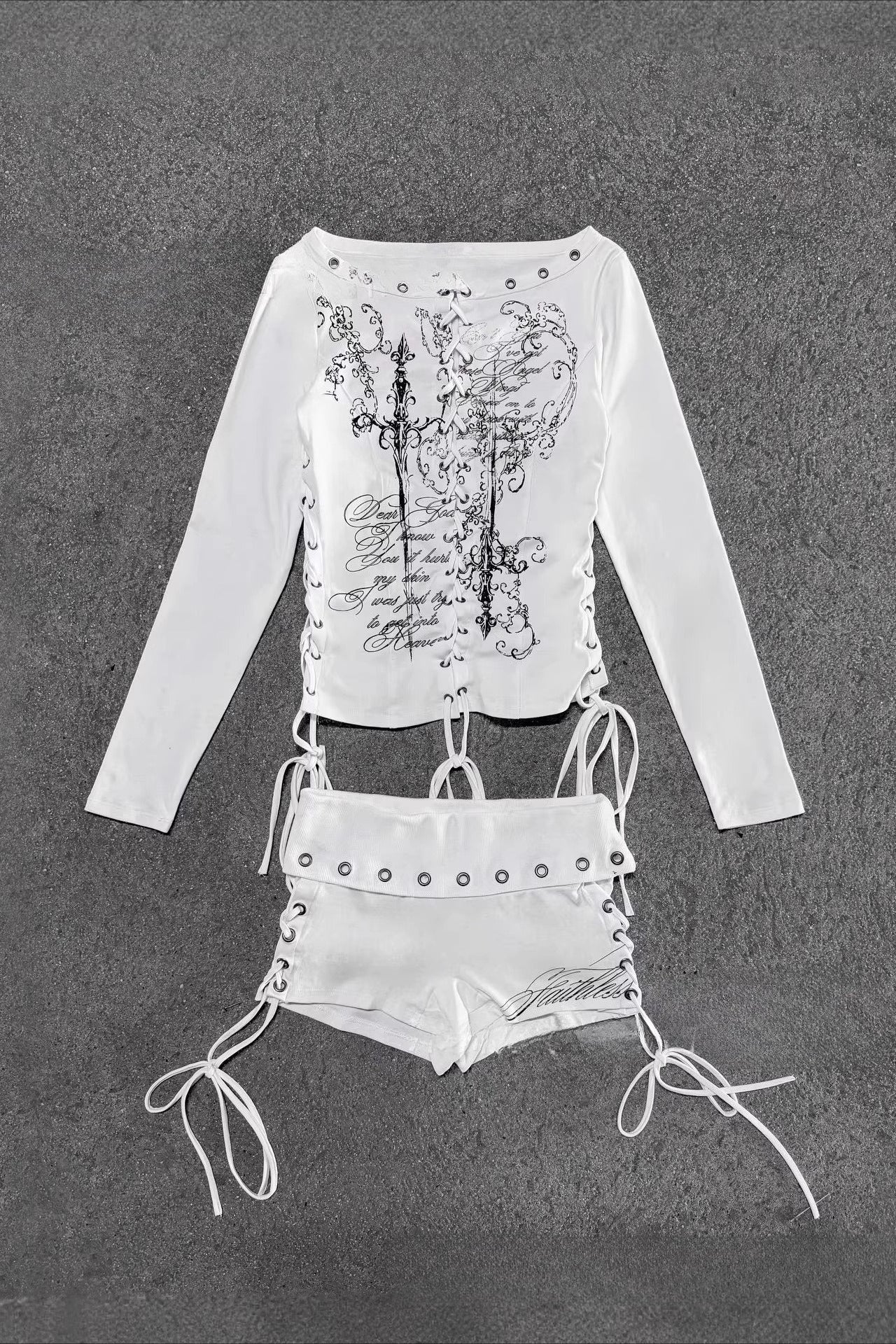 Y2K Graphic Long Sleeve Top And Shorts Set