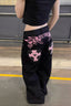 Pink Cross Rhinestone Wide Leg Jeans