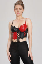 Punk PU Printed Lace Up Strap Boned Corset