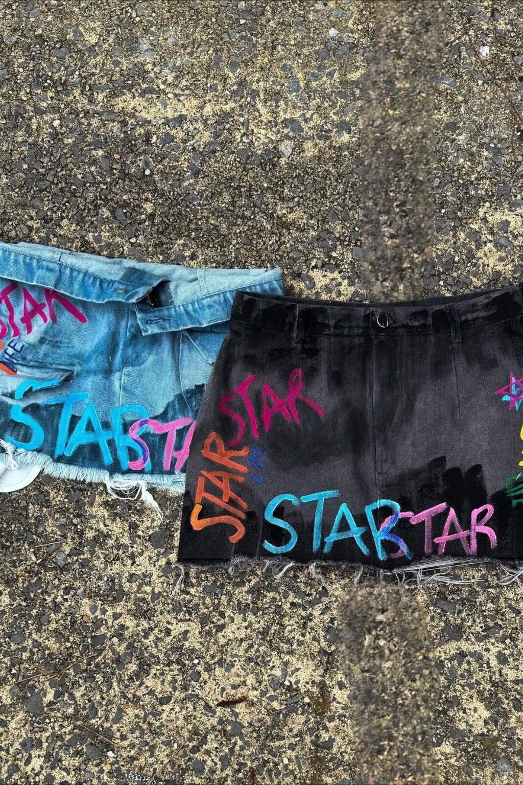 Graffiti Washed Denim Mini Skirt