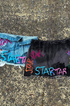 Graffiti Washed Denim Mini Skirt