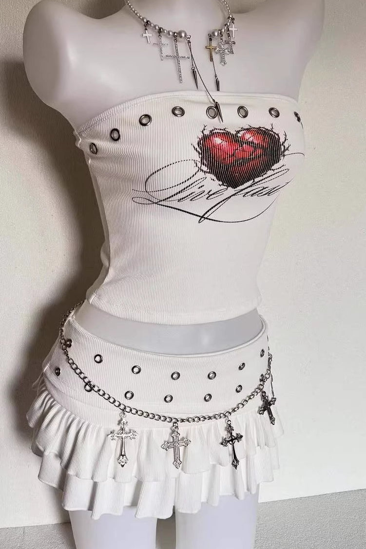 Broken Heart Street Tube Top Tiered Skort Set