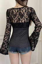 Polka Dot Bow Lace Crop Tops