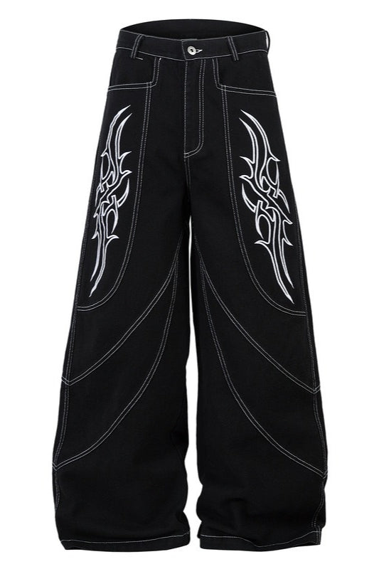 Badass Totem Wing Embroidered Baggy Denim Pants Main image