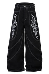 Badass Totem Wing Embroidered Baggy Denim Pants