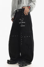 Studded Pocket Wide-Leg Cargo Jeans
