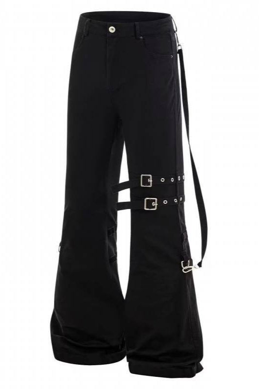 Strap Buckle Flared Cargo Jeans