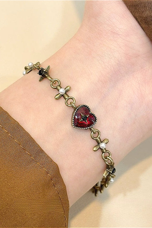 Vintage Antique Copper Cross Chain Bracelet