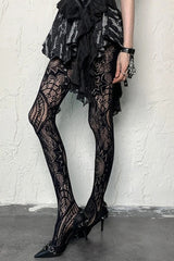 Gothic Retro Totem Sunflower Mesh Hollowed Jacquard Socks