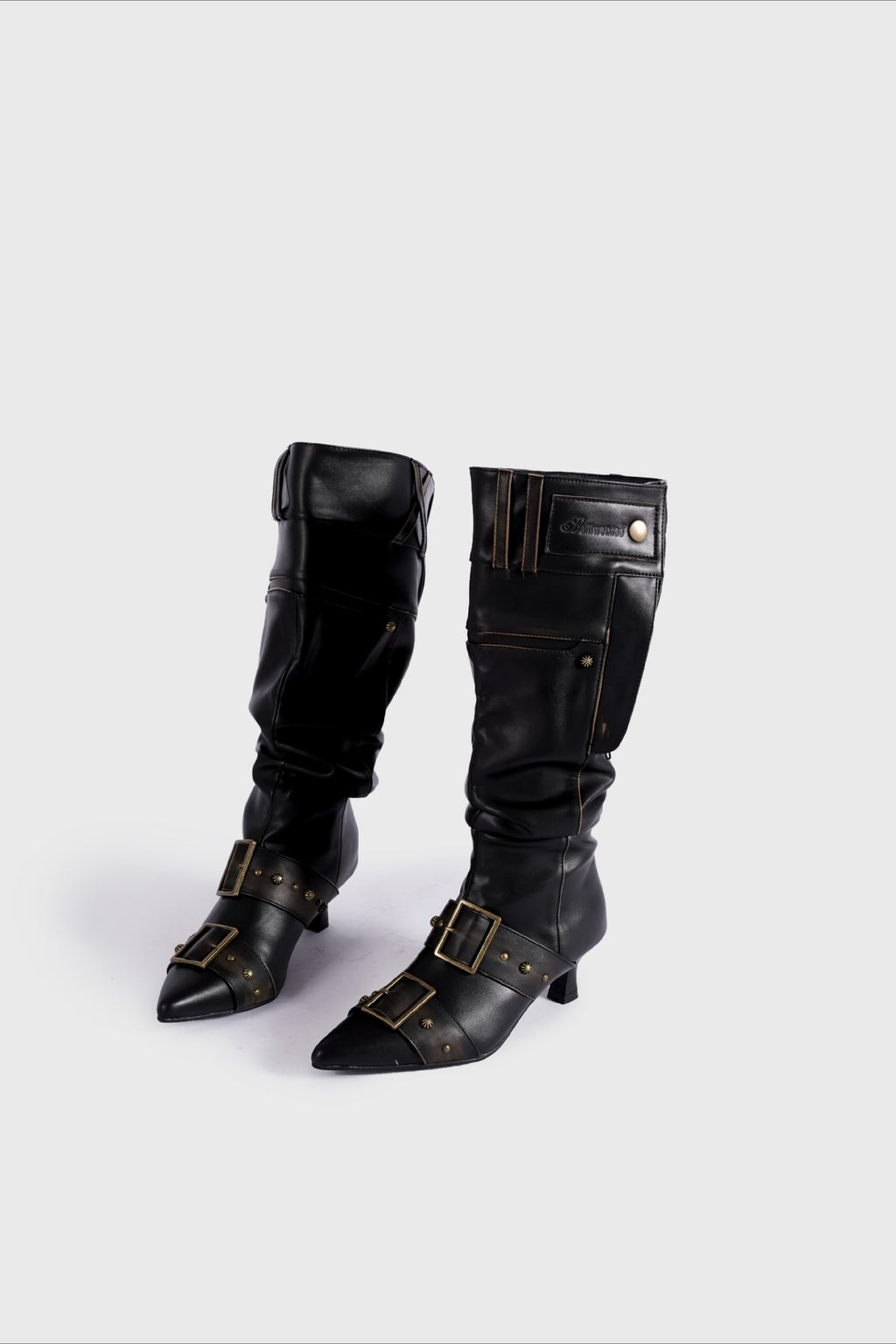 Pointed Buckle Slouch Knee-High Boots