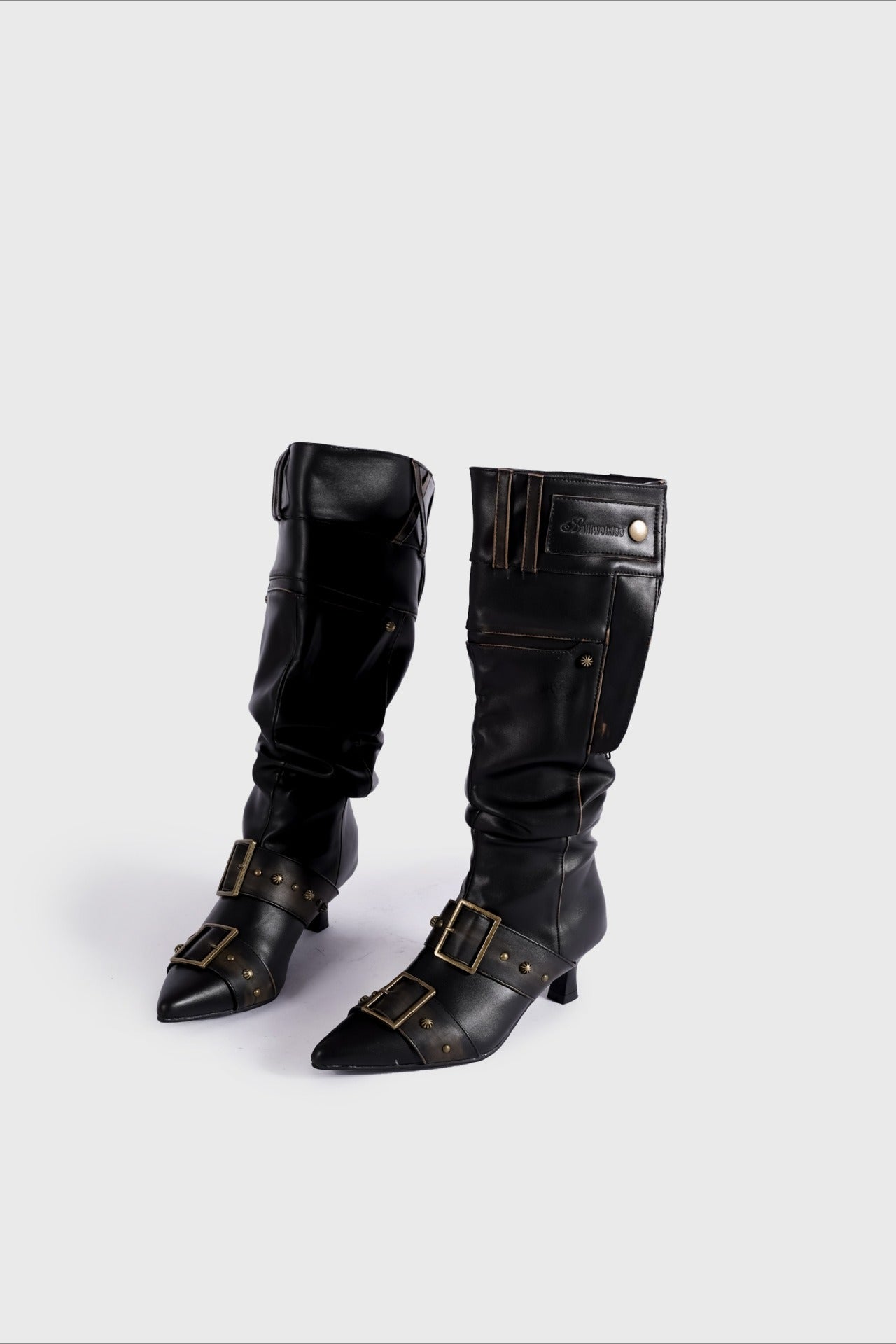 Pointed Buckle Slouch Knee-High Boots
