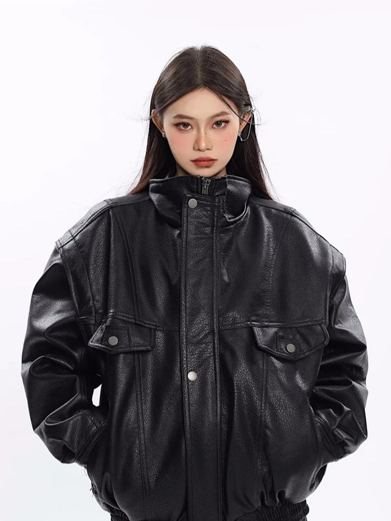 Windproof Thick PU Leather Jacket Main image