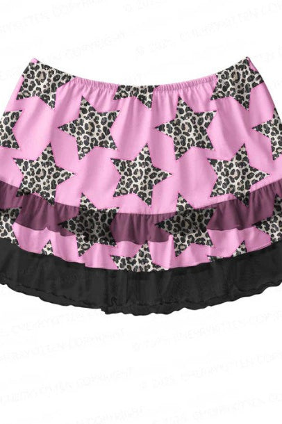 Pink Star Print Ruffle Mini Skirt