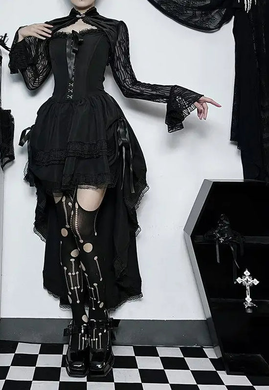 Asymmetric Pleated Lace Black Midi Dress Main image