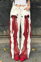 Bow Lace Panel Curved Pants