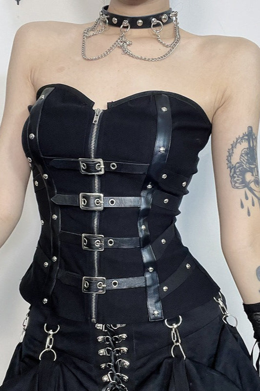 Gothic Patchwork Buckle Strap Corset Main image