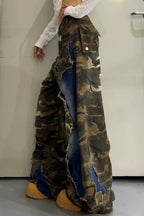 Denim Patch Camouflage Wide Pants