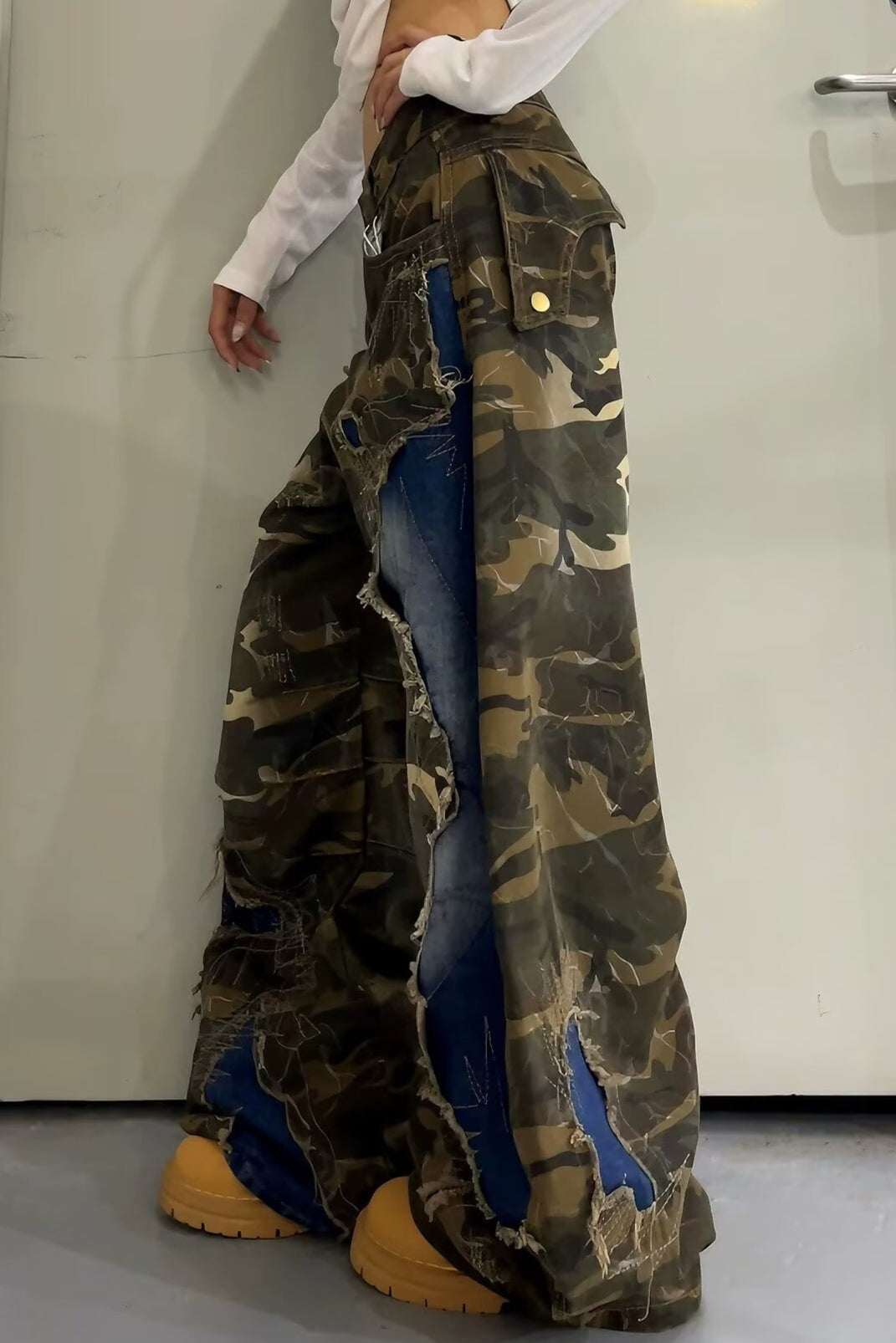 Denim Patch Camouflage Wide Pants