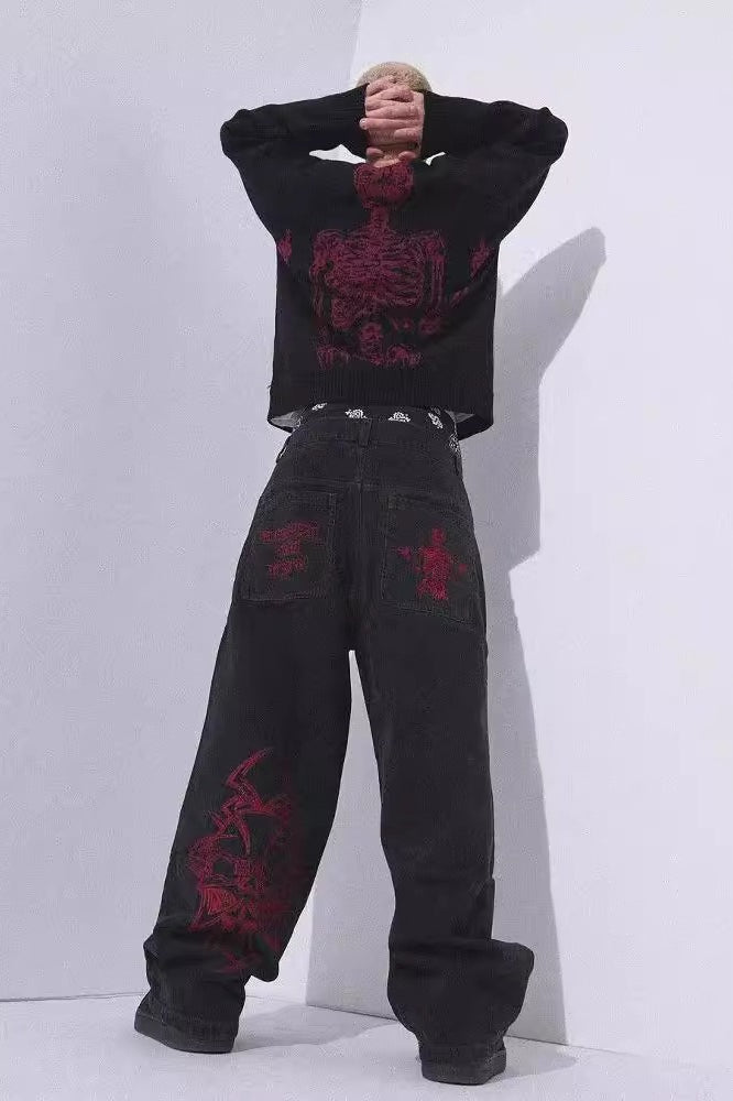 Gothic Graphic Washed Wide-Leg Jeans