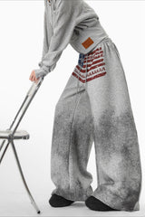 Vintage Flag Print Wide-Leg Pants