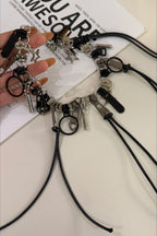 Black Zipper Leather Cord Necklace